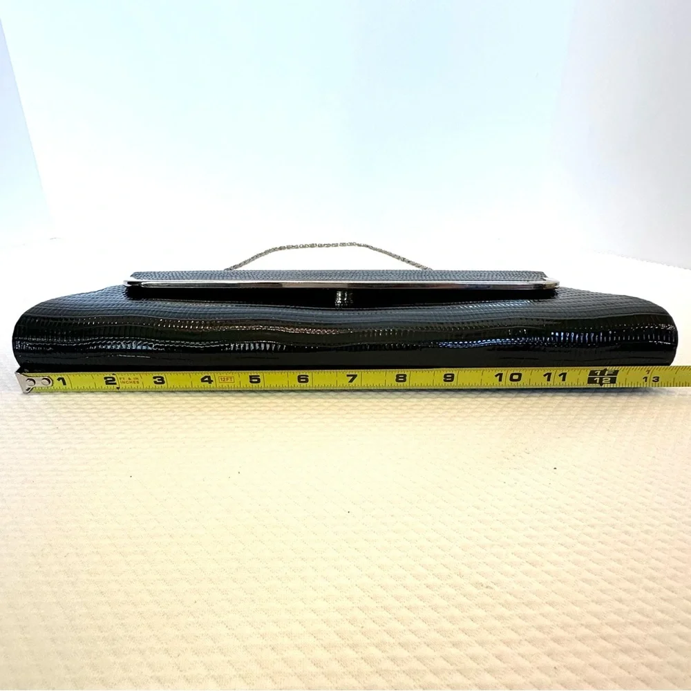 Vintage Retro Envelope Black‎ Y2K East West Textured Patent Clutch Shoulder Bag